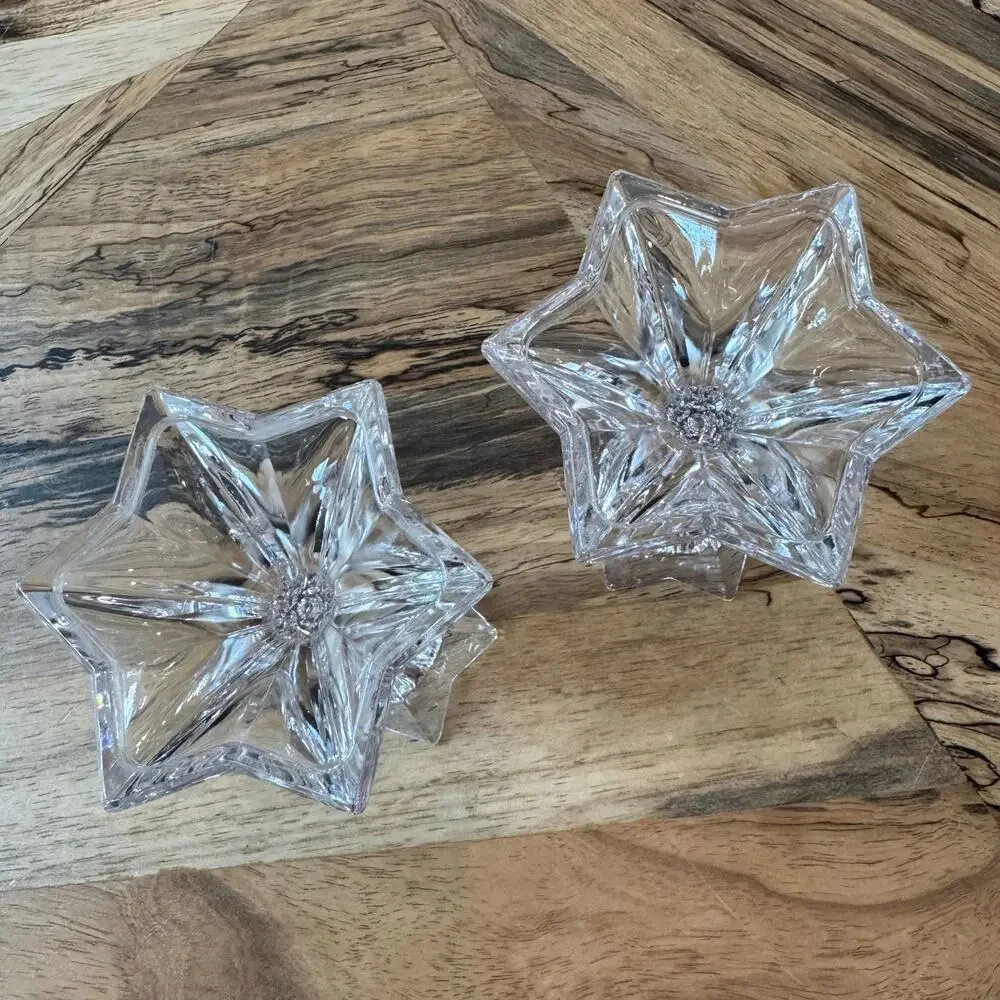 Mikasa Firestar Crystal Candlestick Holders Pair Star Base 4.25” Vintage Austria